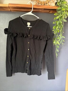 Black Ruffle Cardigan Sweater